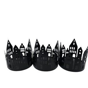 3 Ashland Black Metal House-shaped Candle Holders Village Skyline Silhouette NEW